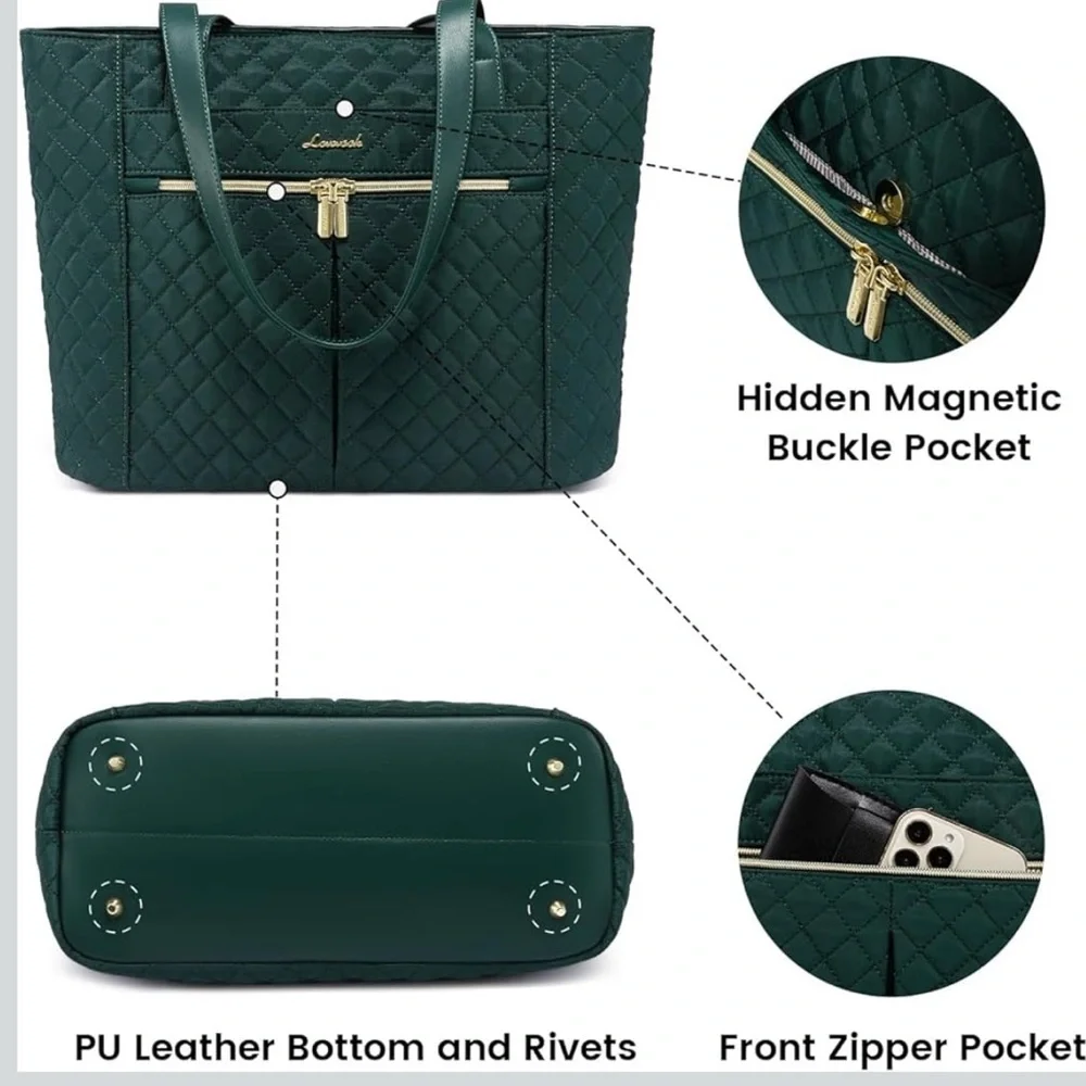 SOLD LOVEVOOK Green Quilted Tote Bag With Wristlet - Picture 4 of 10